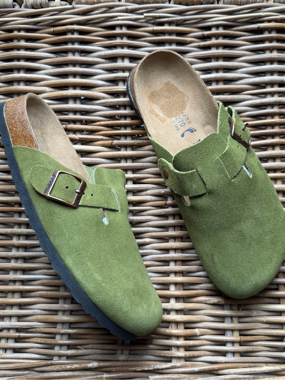 New Betula Birkenstock Boston Men's Green Suede Buckle Sandals 42 EU 9 US Clog